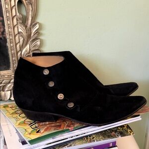 Made in Italy Sartore Black Suede Ankle Booties with Button Detail